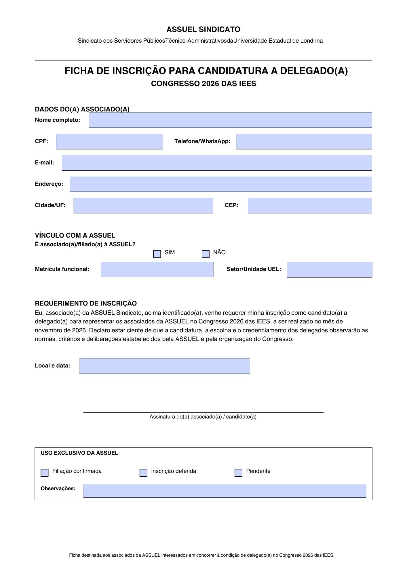 ATENÇÃO! SEGUEM ABERTA AS INSCRIÇÕES PARA DELEGADOS PARA O CONGRESSO DAS IEES 2026/2027